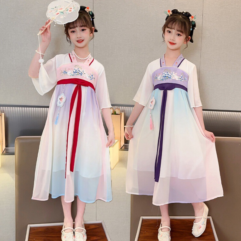Hanfu Girl Spring Thin Chinese Wind Dress Ancient Super Fairy Spring Little Girl Children Tang Suit Wholesale Item Picture