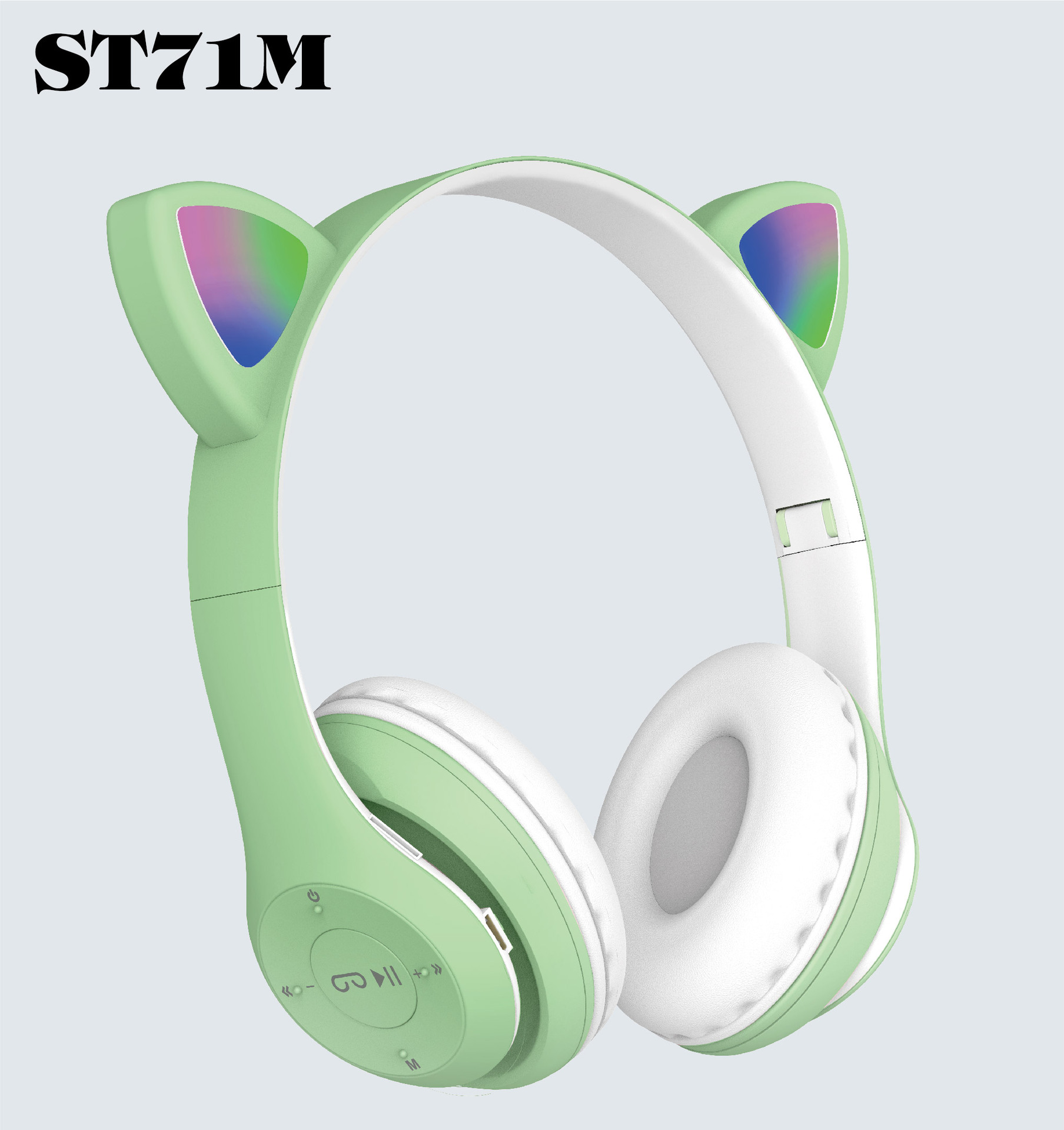 跨境新款猫耳朵头戴式蓝牙耳机ST71M 可折叠跑步运动时尚蓝牙耳机详情图2