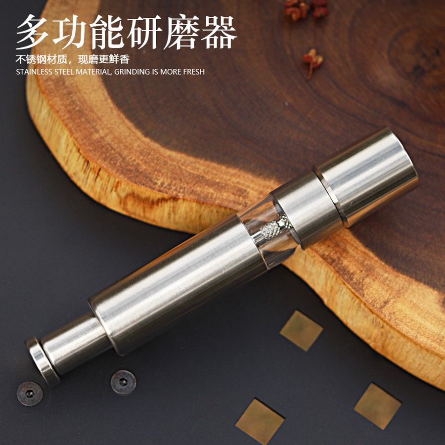 户外不锈钢手动黑胡椒研磨器露营用品按压式胡椒磨家用花椒研磨瓶