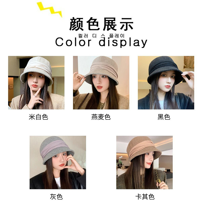 2025春秋季新款毛呢渔夫帽子女宽檐显脸小气质优雅绑带盆帽水桶帽详情5