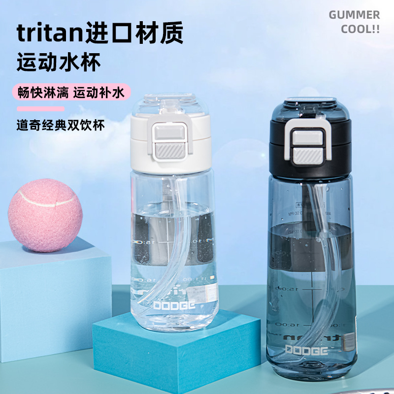 希乐道奇tritan新款便携提手弹盖双饮塑料杯 学生办公车载吸管杯