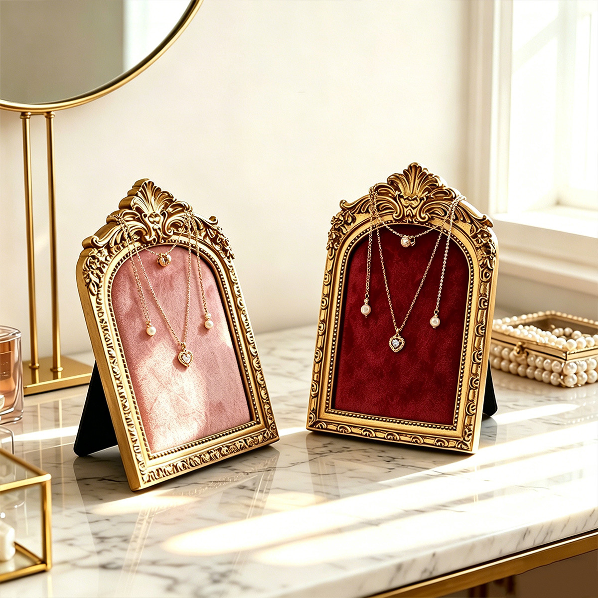 Cross-border retro European-style photo frames, jewelry display stands, ring and necklace storage plates, accessories and jewelry store display items Specification image