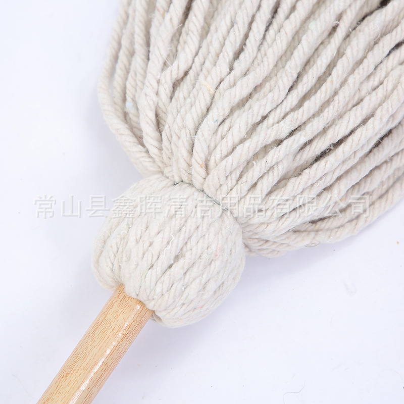 Cross-border simple solid-color cotton thread mop, retro old-fashioned wooden stick round head mop, household mop, cloth strip absorbent mop Application Scenario