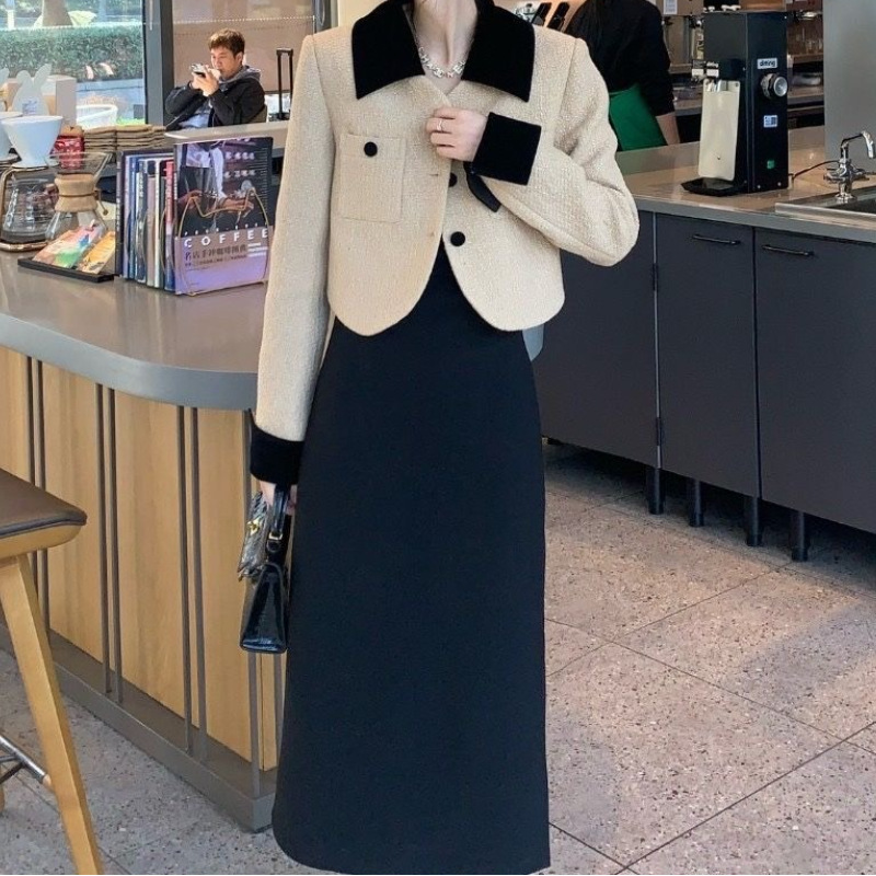 小香风西装套装女2023秋季网红气质短外套吊带连衣裙高级感两件套