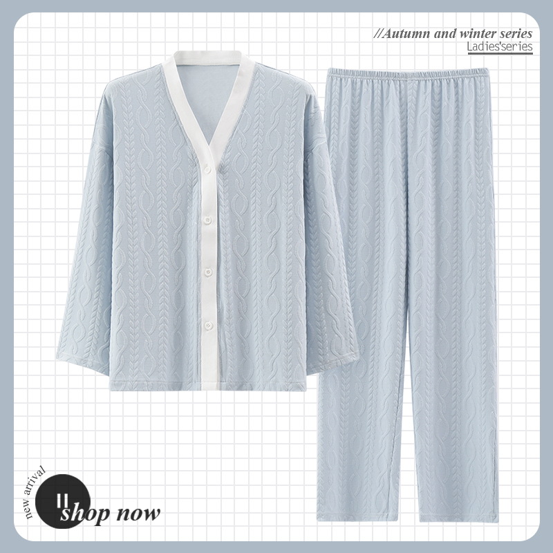 The 2022 autumn new pajama women's cute cartoon cardigan, long-sleeved kimono and loose home wear can be worn outside for autumn and winter Specification image