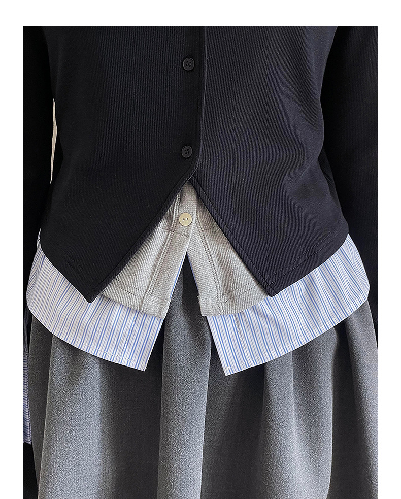 【通勤时髦法则】歌铭设计感撞色假两件针织衫秋季长袖上衣Y2776F详情25