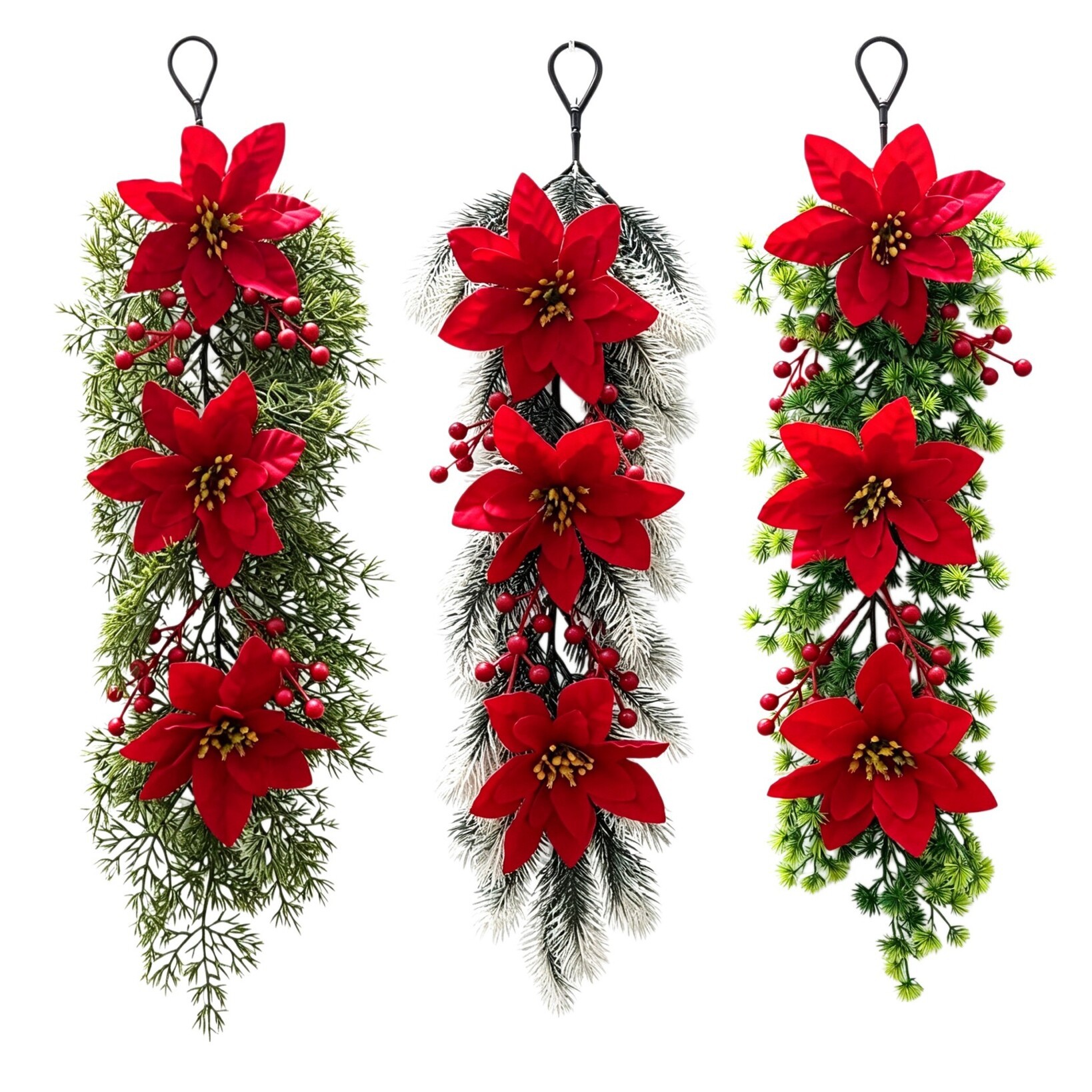 Amazon cross-border exclusive supply and delivery of faux poinsiana Christmas pendants, pine needle and red fruit decorations, 60cm festive ornaments full image