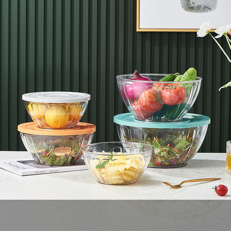PET透明带盖沙拉碗 桌面蔬菜搅拌碗便携式旅游泡面西瓜整理餐具碗详情图2