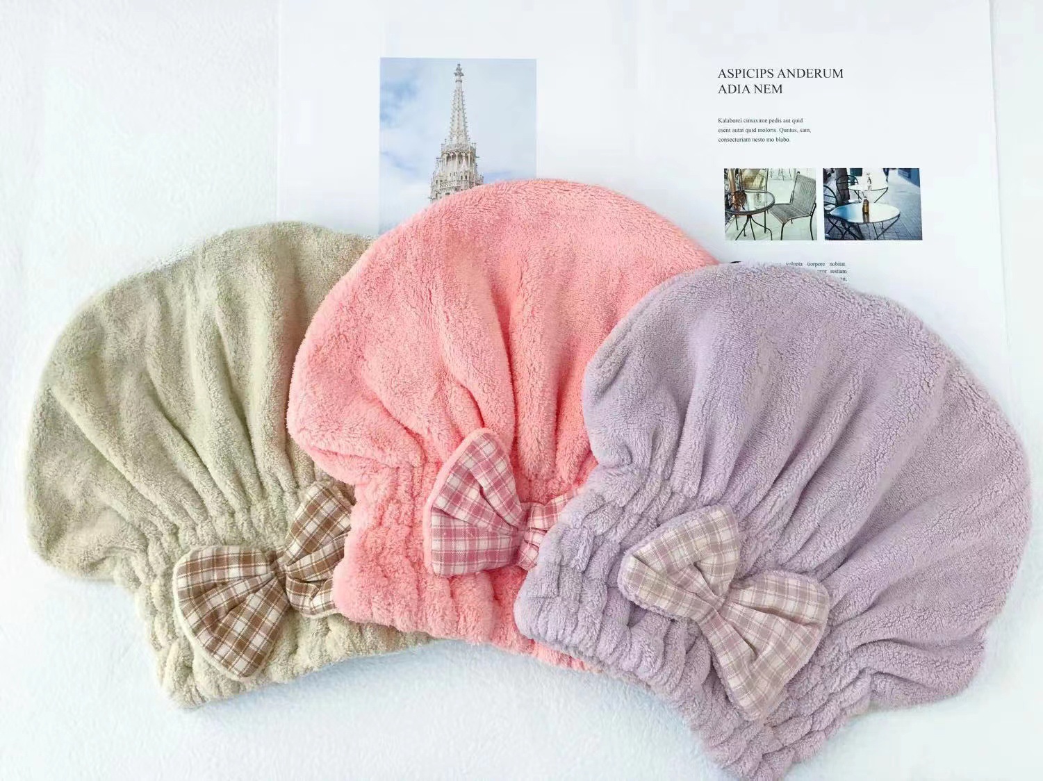 Twilight Billion Morning Coral Velvet Shower Cap Soft Absorbent Adult Dry Hair Hat Bow Simple With Hand Gifts