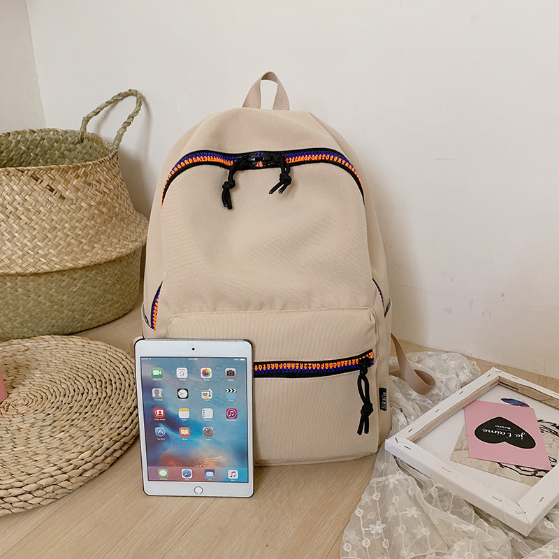 双肩包女新款潮流书包中学大学生休闲旅行中性引闪纯色牛津布背包详情24