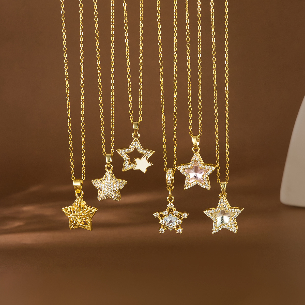 欧美爆款微镶锆五角星吊坠项链精美小众设计锁骨链女不锈钢饰品潮