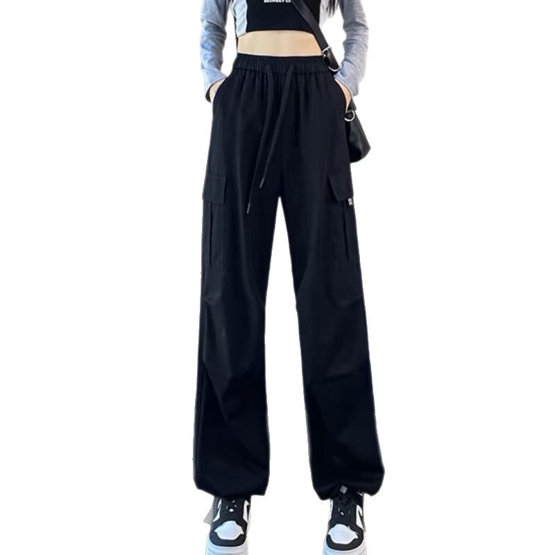 Women's 2025 new spring/Summer loose, high-waisted, drawstring American-style petite wide-leg mountaineering sportswear pants Item Picture
