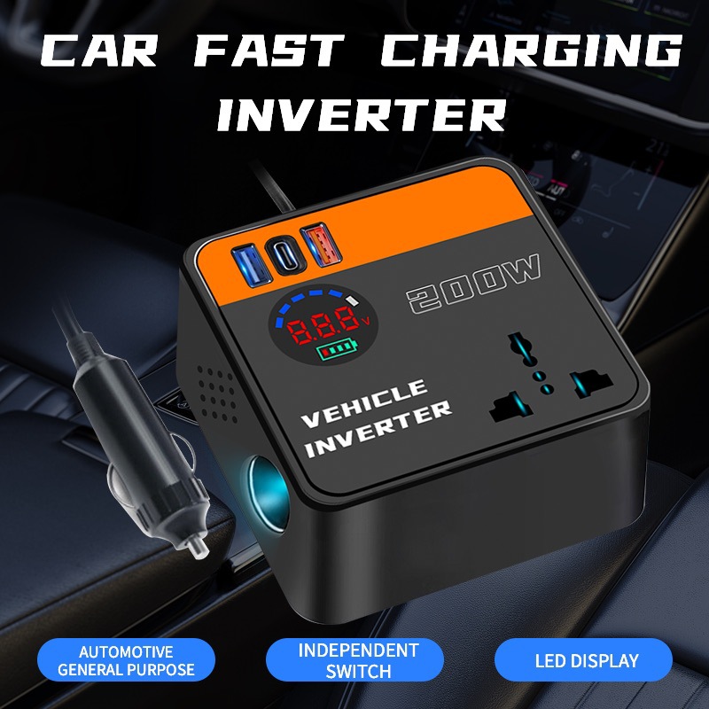 跨境热卖 车载逆变器 12v24v转110v220v汽车货车转换器type-c快充