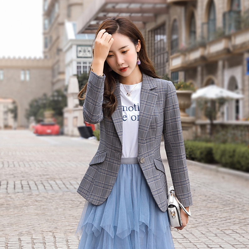 Checked suit set for women, short and petite top, 2021 autumn/winter new casual and fashionable small suit jacket Specification image