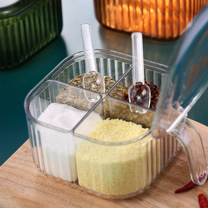 Wholesale of seasoning boxes for household use, multi-style seasoning box combinations, kitchen plastic seasoning jars, Japanese-style transparent LIDS set