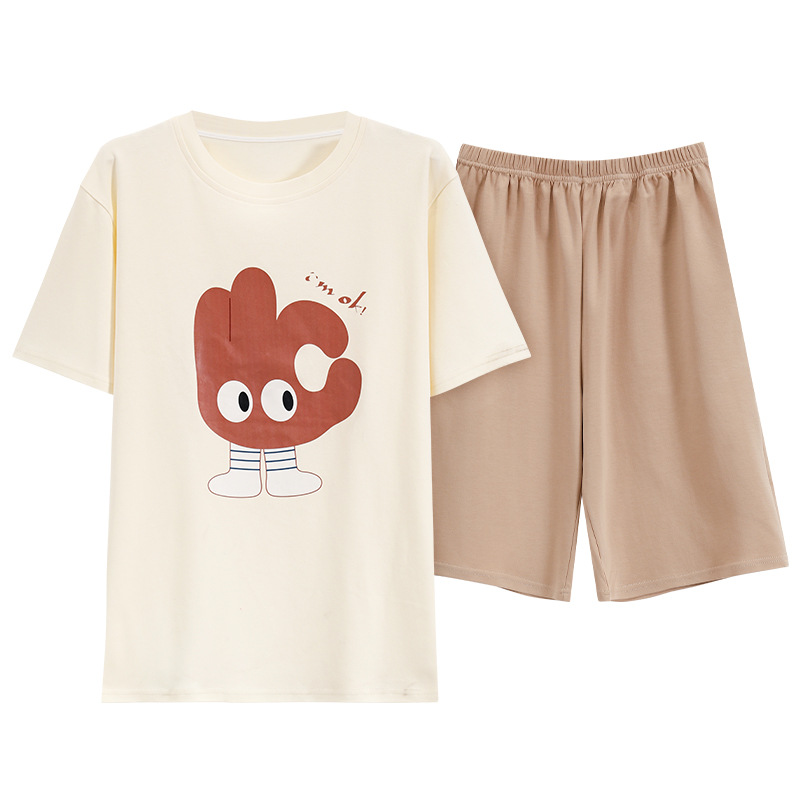 Class A antibacterial short-sleeved summer pure cotton pajamas, men's cartoon shorts, loose and plus-size home wear set for teenagers Item Picture