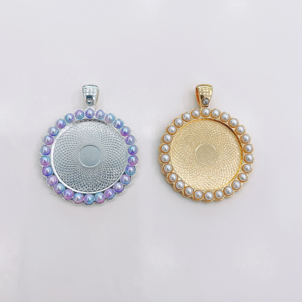 镶钻25mm圆形合金时光宝石饰品配件渐变珍珠爱心底托