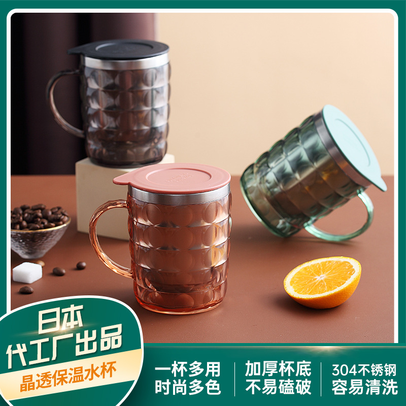 复古304不锈钢马克杯水杯带手柄家用办公室泡茶杯咖啡杯防烫带盖