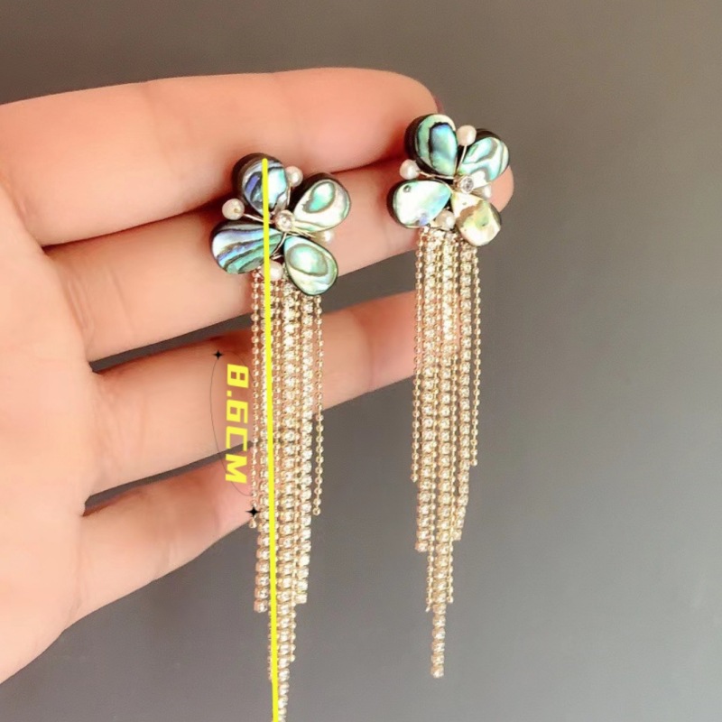 Ed082012 Light Luxury Abalone Shell Pearl Fringe Earrings Senior Sense Earrings Retro New Flower Long Fringe