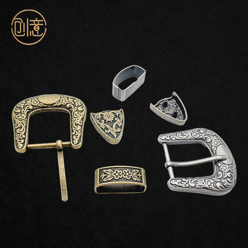 Factory National Wind Belt Three-Piece Trowel Buckle Metal Printed Waist Accessory 3Cm Vintage Alloy Belt Buckle Head Specification drawing