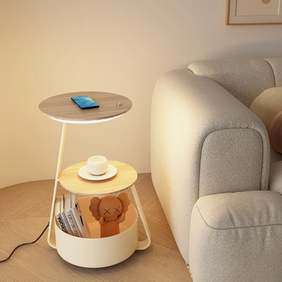 Cream-style bedroom bedside table lamp integrated, living room sofa side table, floor lamp, wireless charging, ambient standing lamp thumbnail