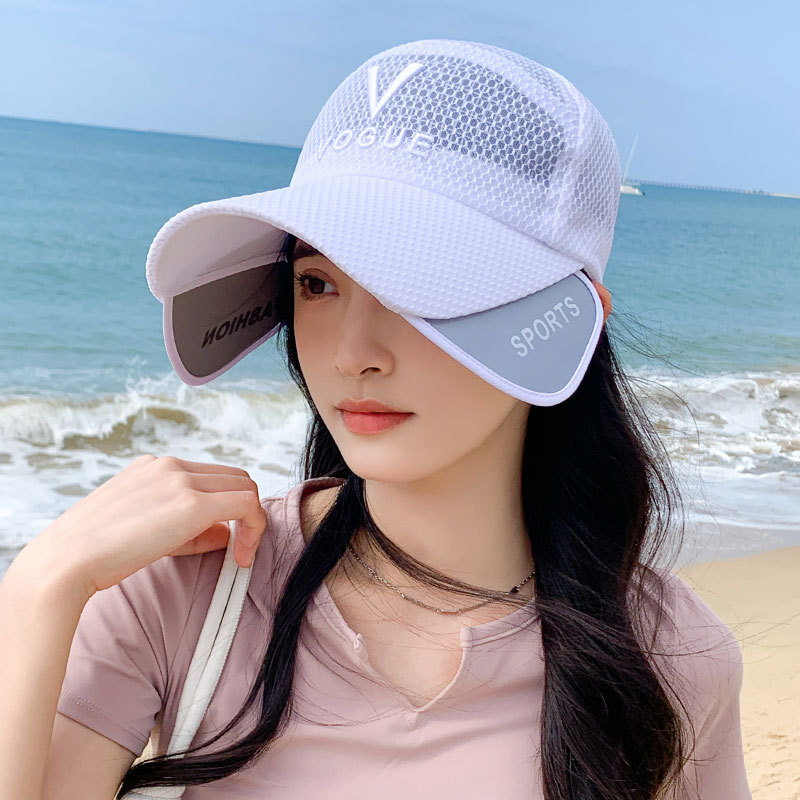 Sun Mesh Baseball Cap Women's Summer Large Rim Pull Plate Cap Outdoor Biking Beach Riding Speed Dry Cap