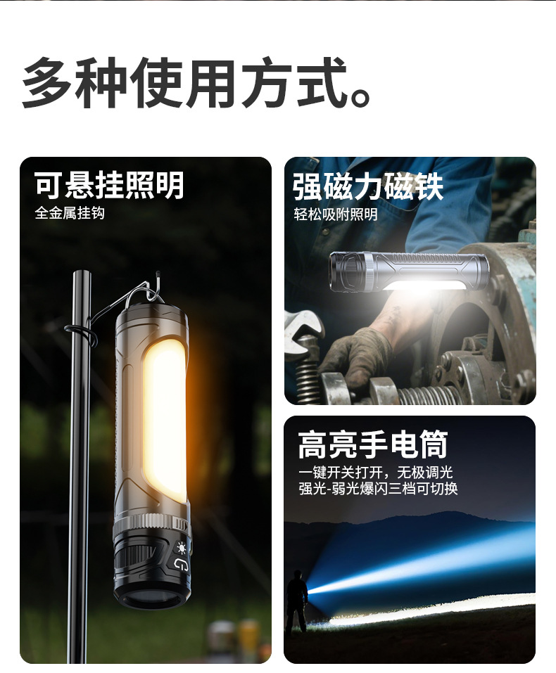 Cross-border new LED camping light, USB charging, outdoor portable camping light, atmosphere tent light, magnetic work light pic 2
