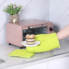 厨房用微波炉纯色隔热手套垫子两件套烤箱隔热防烫手套套装批发