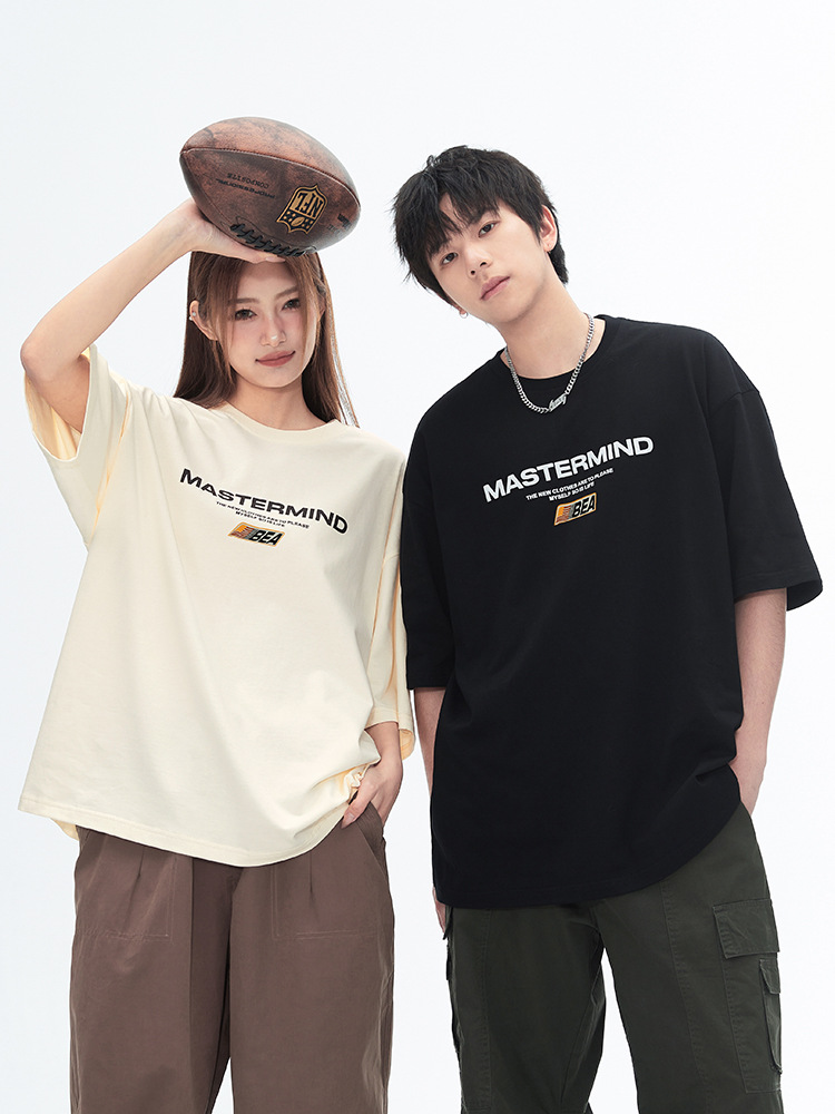 Hanlu men's fashion brand letter-printed short-sleeved T-shirts for men and women, American high street loose couple T-shirts and tops for summer