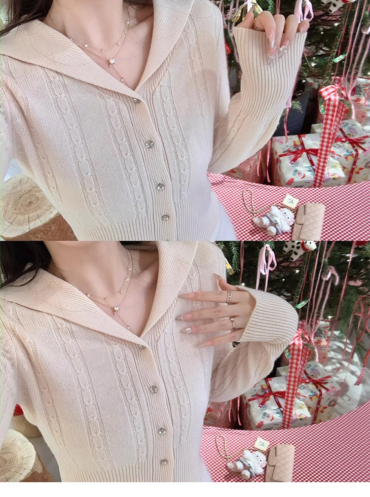 Sweetygirl cuello naval sensación de chica lana de punto cardigan mujer invierno nueva moda versátil suéter color sólido pic 19