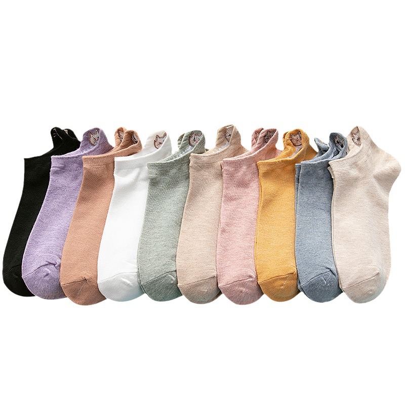 Sock stall, one-piece delivery for spring and summer new short socks, women's heel small ear three-dimensional boat socks, embroidered cartoon cat cotton socks, low-top shallow mouth women's socks, one-piece delivery Item Picture