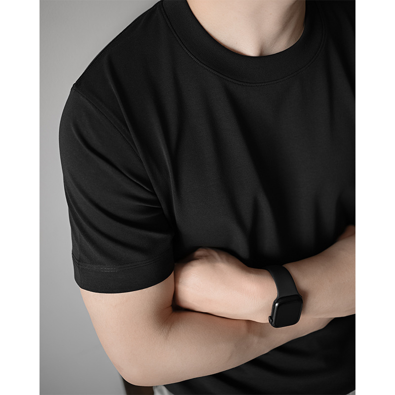 High-end 60S mercerized Xinjiang long-staple cotton men's white base 240G solid color round-neck short-sleeved T-shirt for summer details Picture