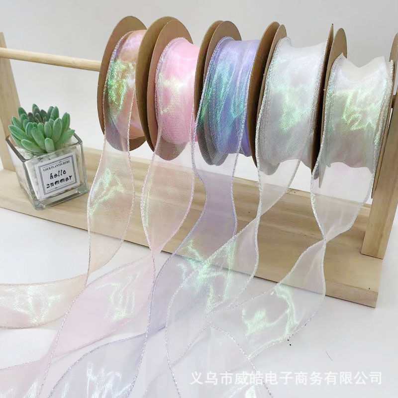 4cm wide iridescence fishtail gauze floral packaging gift box, decorative ribbons, diy handmade baking ribbons 9 meters long
