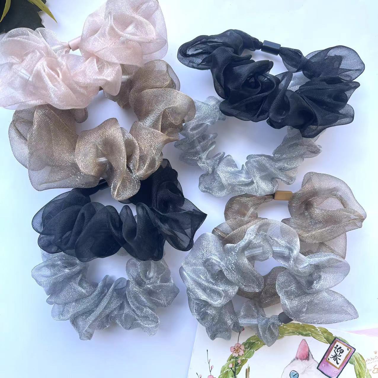 【1-11 Zones 】8 cm gauze loops 100 yuan per bundle, multi-color mesh small intestine loops, hair loops, simple hair ties, popular rubber bands, women's hair ties, ponytail 1 yuan 2 yuan details Picture