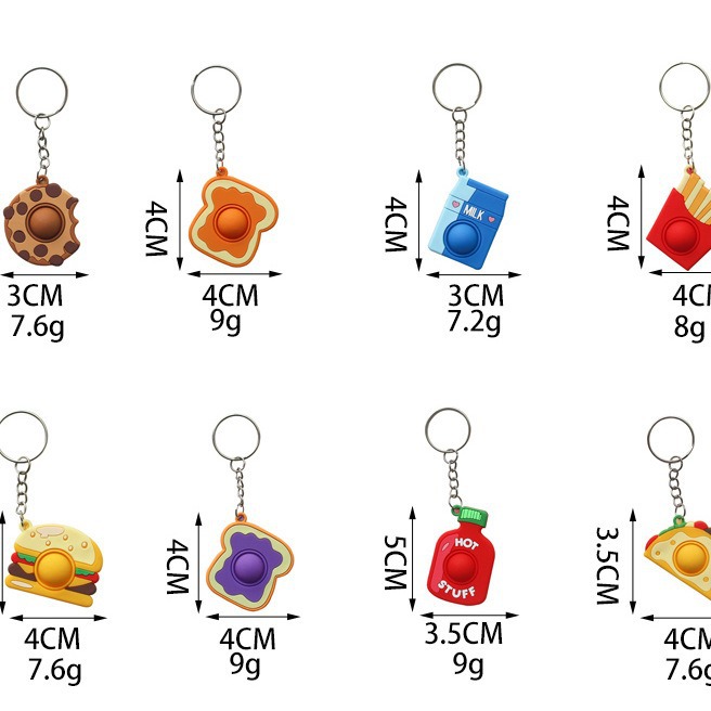 Cross-border rodent control pioneer Creative stress-relieving doughnut finger Bubble Fun French fries pvc keychain Burger pendant details Picture