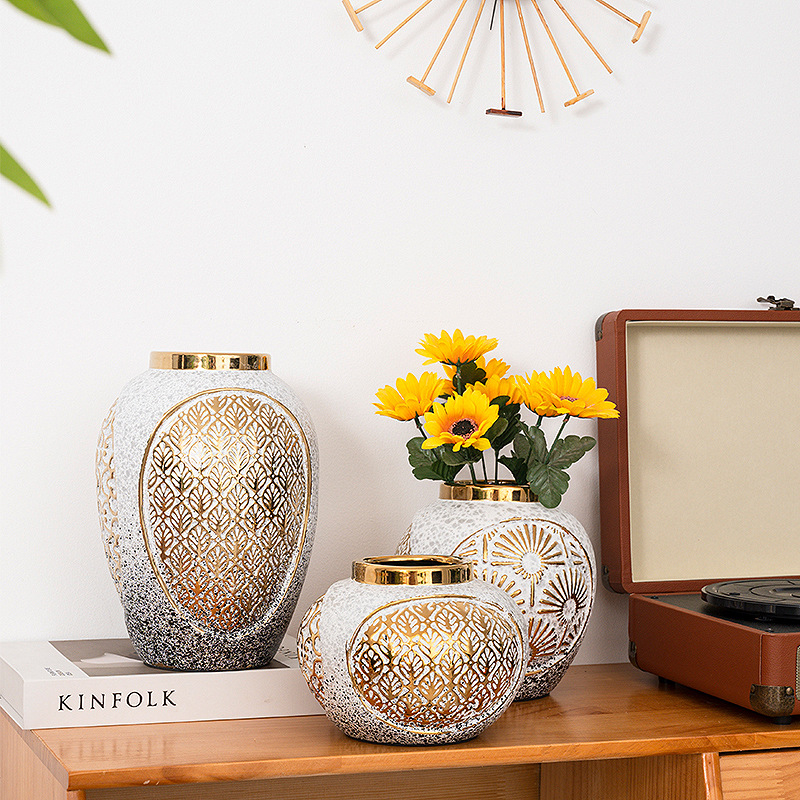 2023 New Nordic Simple Ins Wind High Appearance Level Ceramic Vase Hydroponic Flowers Living Room Flower Arrangement Electroplating Decoration Flower Device Cross Border Vase Simulation Flower Belt Vase Ceramic Vase Vase Wholesale details Picture