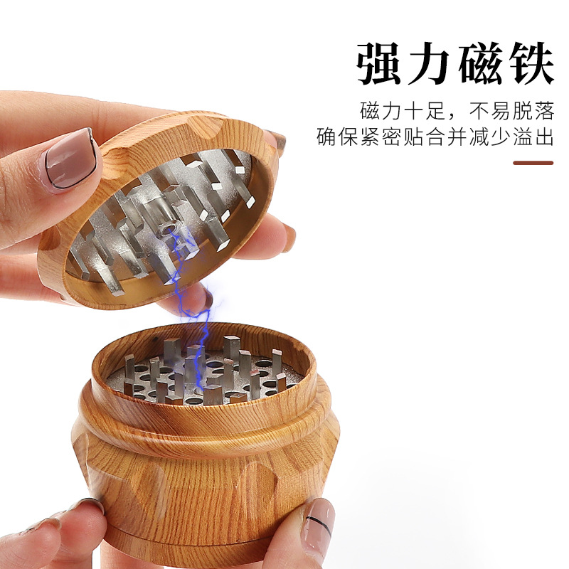 跨境热卖款 CF鼓型大中小号树脂磨烟器 63MM/40mm四层塑料磨烟器细节图