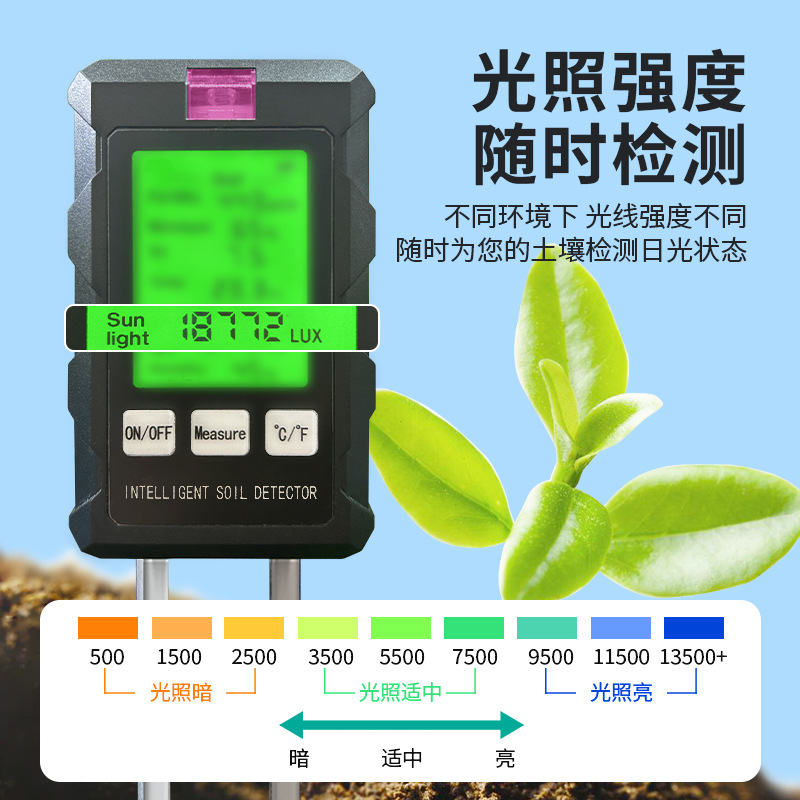 土壤测试仪土壤湿度计肥沃soil温度土壤ph计湿度六合1 土壤检测仪细节图