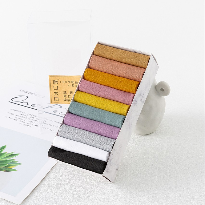 New candy-colored socks box set, 10-color parent-child socks, spring and summer thin solid-color socks, thin cotton simple short socks details Picture