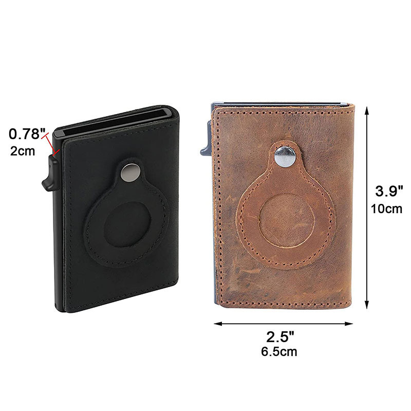 Airtag's new positioning tracker protective case, RFID anti-theft card swiping wallet, and Crazy Horse leather metal credit card holder Item Picture