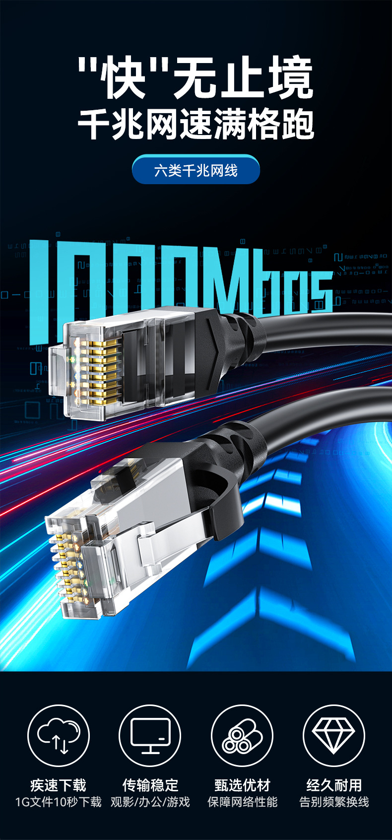 In-stock cat6A Gigabit network cable, CAT6A computer patch cord, Category 6 26AWG finished product, all inspected and passed Fluke network cable pic 5