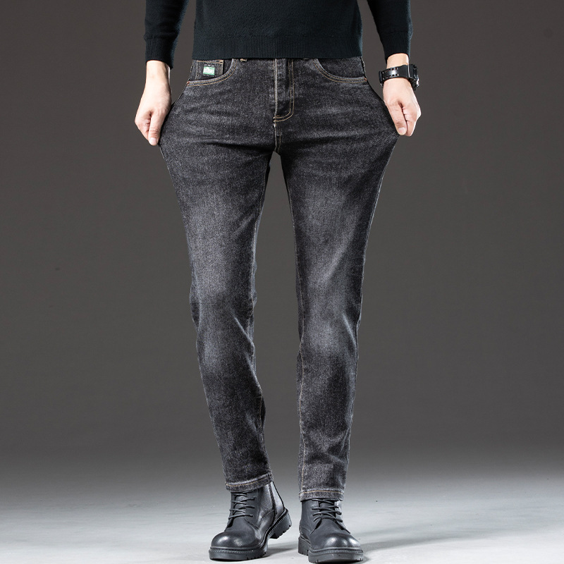 New Korean style men's spring jeans, slimming, trendy and fashionable, young and handsome men's elastic casual all-season trousers