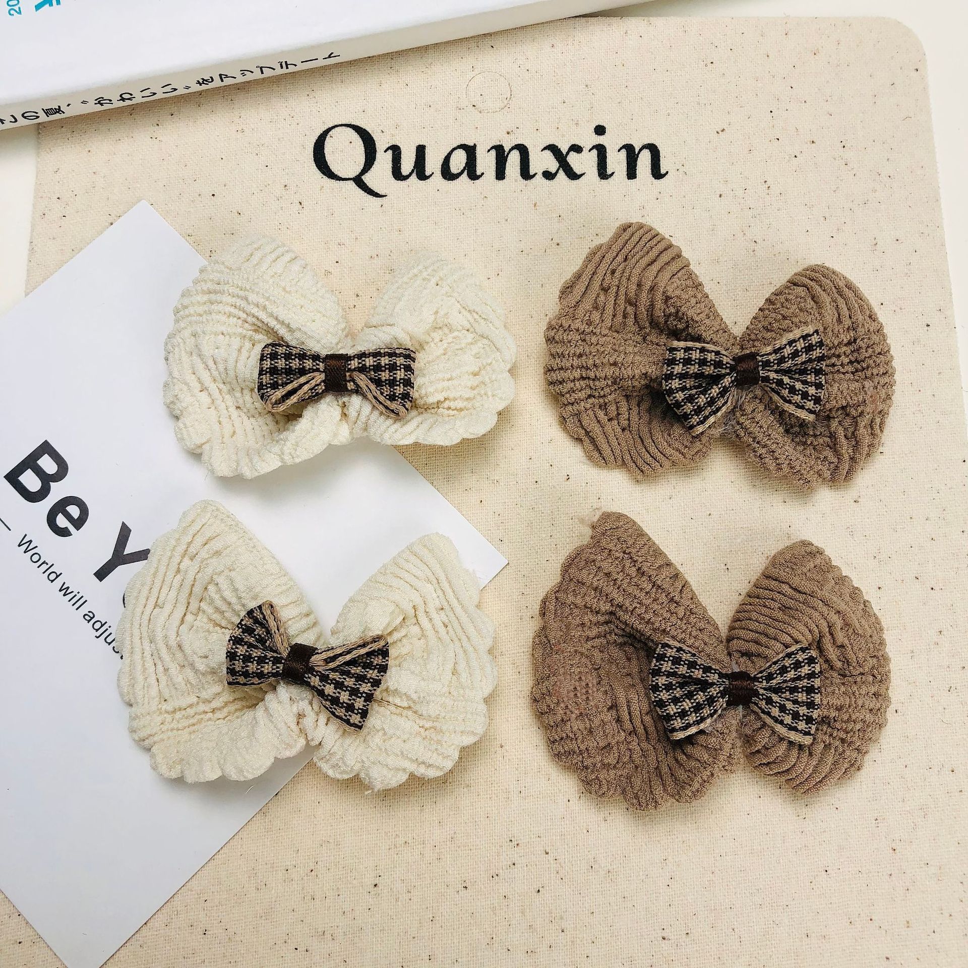 New milk coffee-colored fabric bow accessories, fabric stickers, children's hair accessories, hair clips, clothing materials, diy accessories Application Scenario