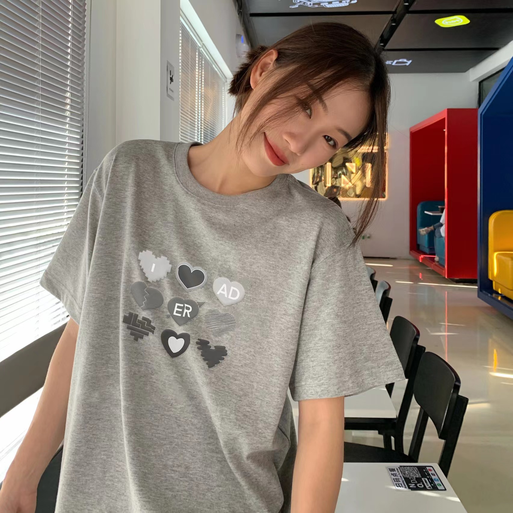 2023 Summer new niche trendy brand short-sleeved women's round-neck loose casual couple love T-shirt base layer