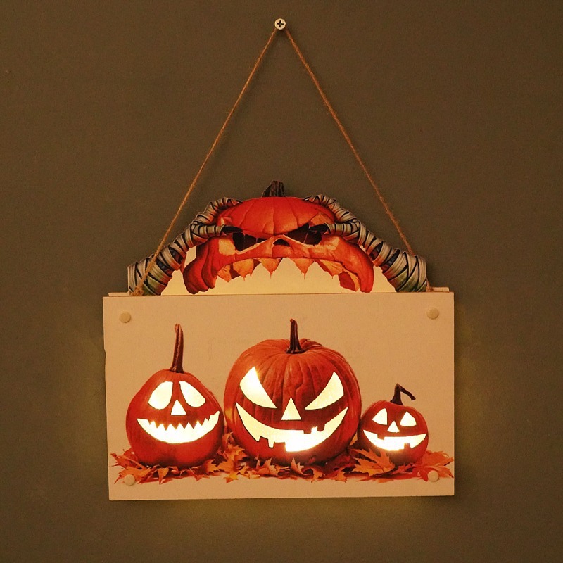 Cross-border new Halloween horror ghost wooden door hanging decoration props jack-o '-lantern crafts details Picture
