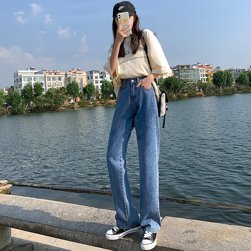 High-waisted jeans for women in summer, thin and loose, slimming 2022 bestseller Hyuna straight-leg pants for women with a slimming dryness Application Scenario
