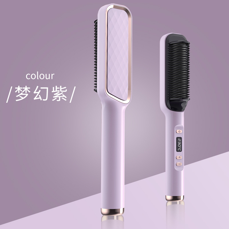 厂货液晶直发梳负离子不伤发直发卷发两用懒人卷发棒直发器跨境