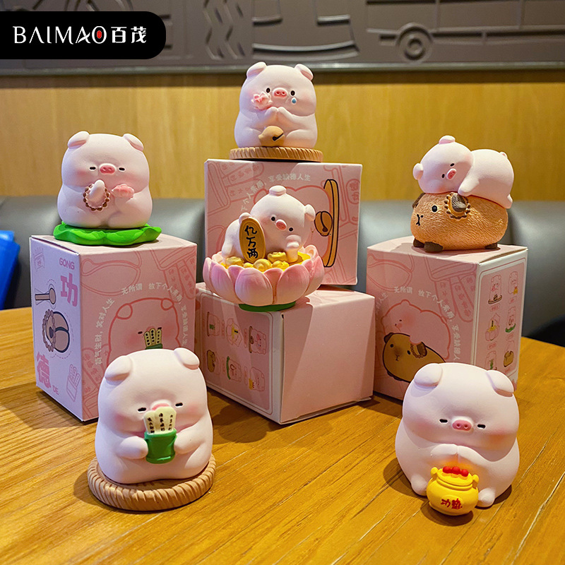 百茂原创佛系猪猪小摆件创意精致树脂公仔解压家居桌面装饰品摆件