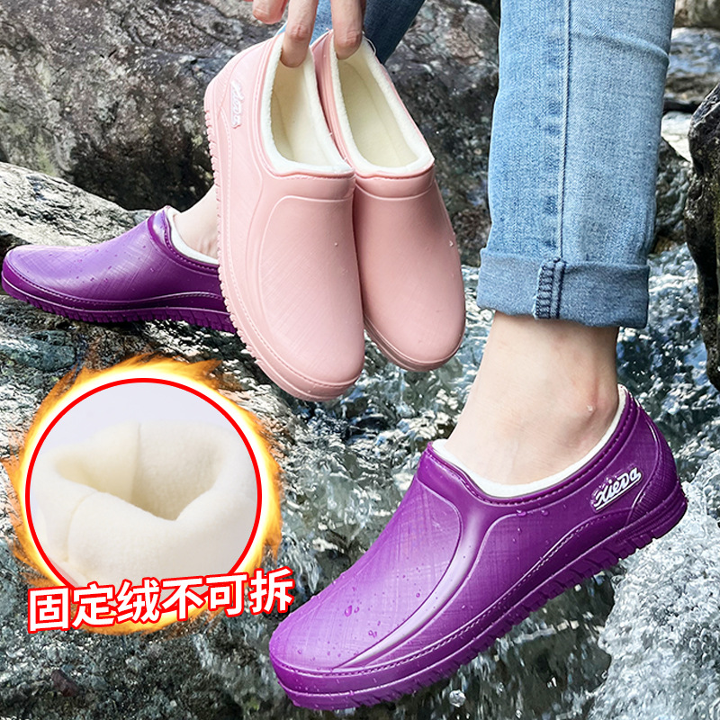 外贸加绒雨鞋低帮女士日系水鞋雨靴耐磨防滑防水鞋女劳保浅口胶鞋