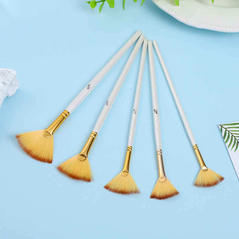 Boyi Xuan Pearl White Five-piece Set Wooden Art Materials Manufacturer Wholesale Nylon Gouache Acrylic fan-shaped brushes Application Scenario